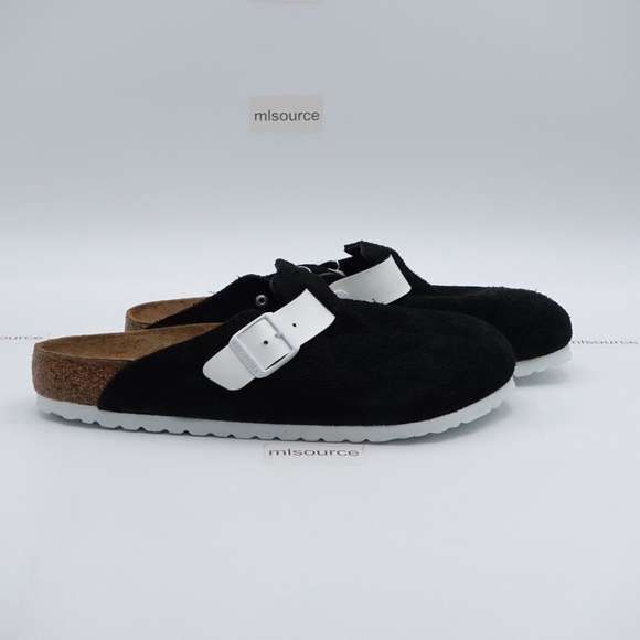 NEW Birkenstock Boston BS Suede Clogs 1025895 Black/White